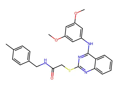 2-({4-[(3,5-dimethoxyphenyl)amino]quinazolin-2-yl}sulfanyl)-N-[(4-methylphenyl)methyl]acetamide structure