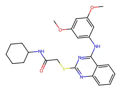 N-cyclohexyl-2-[4-(3,5-dimethoxyanilino)quinazolin-2-yl]sulfanylacetamide structure