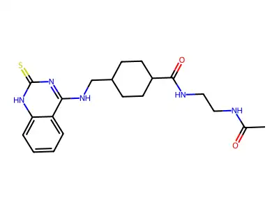 N-(2-acetamidoethyl)-4-[[(2-sulfanylidene-1H-quinazolin-4-yl)amino]methyl]cyclohexane-1-carboxamide structure