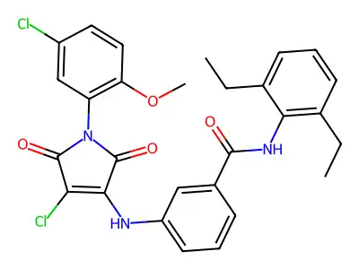 3-{[4-chloro-1-(5-chloro-2-methoxyphenyl)-2,5-dioxo-2,5-dihydro-1H-pyrrol-3-yl]amino}-N-(2,6-diethylphenyl)benzamide structure