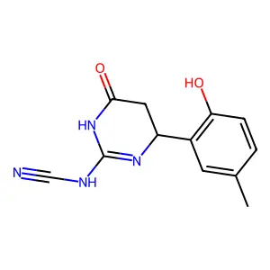 [4-(2-Hydroxy-5-methylphenyl)-6-oxo-1,4,5,6-tetrahydropyrimidin-2-yl]cyanamide structure