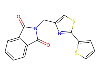 2-((2-(Thiophen-2-yl)thiazol-4-yl)methyl)isoindoline-1,3-dione structure