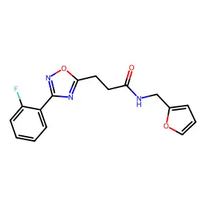 3-[3-(2-fluorophenyl)-1,2,4-oxadiazol-5-yl]-N-(furan-2-ylmethyl)propanamide structure