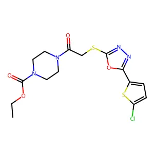 ethyl 4-({[5-(5-chlorothien-2-yl)-1,3,4-oxadiazol-2-yl]thio}acetyl)piperazine-1-carboxylate structure