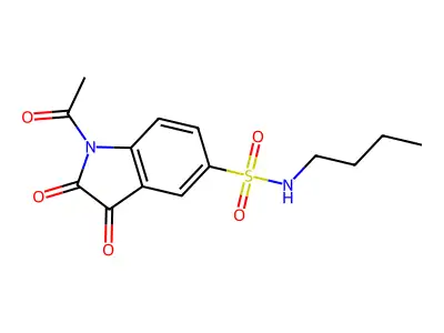 1-acetyl-N-butyl-2,3-dioxoindole-5-sulfonamide structure