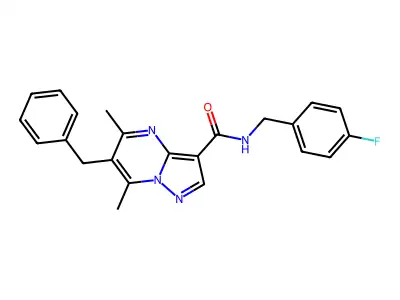 6-benzyl-N-[(4-fluorophenyl)methyl]-5,7-dimethylpyrazolo[1,5-a]pyrimidine-3-carboxamide structure