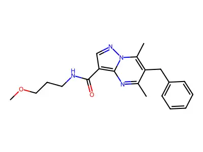 6-benzyl-N-(3-methoxypropyl)-5,7-dimethylpyrazolo[1,5-a]pyrimidine-3-carboxamide structure