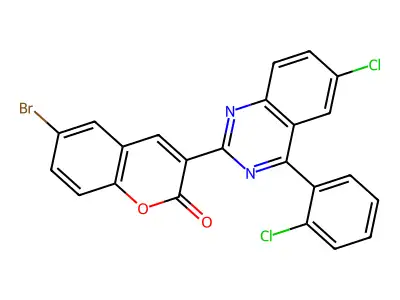 6-bromo-3-[6-chloro-4-(2-chlorophenyl)quinazolin-2-yl]-2H-chromen-2-one structure