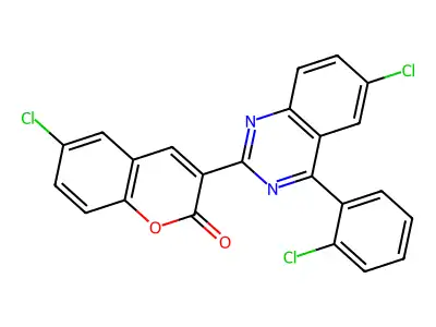 6-chloro-3-[6-chloro-4-(2-chlorophenyl)quinazolin-2-yl]-2H-chromen-2-one structure