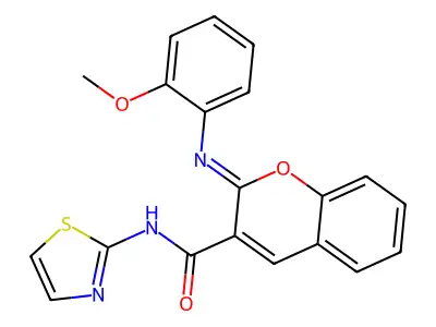 (2Z)-2-[(2-methoxyphenyl)imino]-N-(1,3-thiazol-2-yl)-2H-chromene-3-carboxamide structure