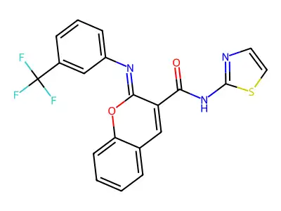 (2Z)-N-(1,3-thiazol-2-yl)-2-{[3-(trifluoromethyl)phenyl]imino}-2H-chromene-3-carboxamide structure