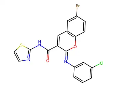(2Z)-6-bromo-2-[(3-chlorophenyl)imino]-N-(1,3-thiazol-2-yl)-2H-chromene-3-carboxamide structure