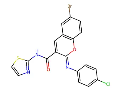 (2Z)-6-bromo-2-[(4-chlorophenyl)imino]-N-(1,3-thiazol-2-yl)-2H-chromene-3-carboxamide structure