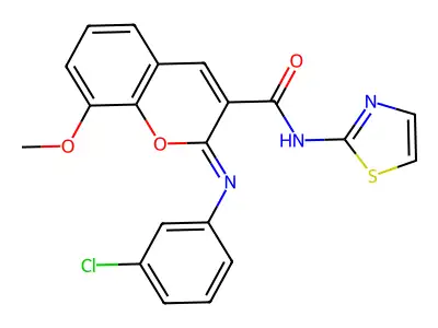 (2Z)-2-[(3-chlorophenyl)imino]-8-methoxy-N-(1,3-thiazol-2-yl)-2H-chromene-3-carboxamide structure