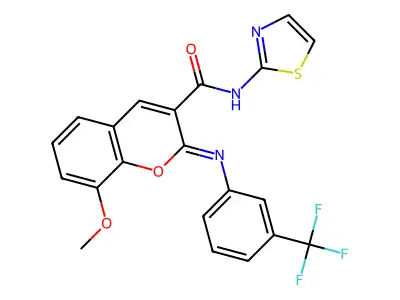 (2Z)-8-methoxy-N-(1,3-thiazol-2-yl)-2-{[3-(trifluoromethyl)phenyl]imino}-2H-chromene-3-carboxamide structure