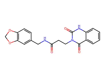 N-(1,3-benzodioxol-5-ylmethyl)-3-(2,4-dioxo-1H-quinazolin-3-yl)propanamide structure