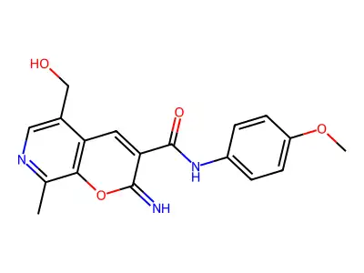5-(hydroxymethyl)-2-imino-N-(4-methoxyphenyl)-8-methyl-2H-pyrano[2,3-c]pyridine-3-carboxamide structure