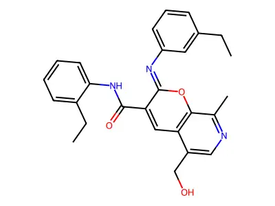 (2Z)-N-(2-ethylphenyl)-2-[(3-ethylphenyl)imino]-5-(hydroxymethyl)-8-methyl-2H-pyrano[2,3-c]pyridine-3-carboxamide structure