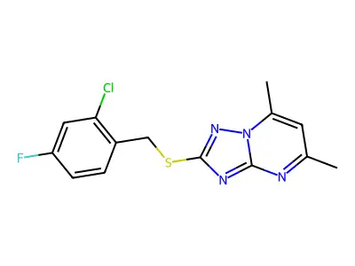 2-[(2-chloro-4-fluorophenyl)methylsulfanyl]-5,7-dimethyl-[1,2,4]triazolo[1,5-a]pyrimidine structure