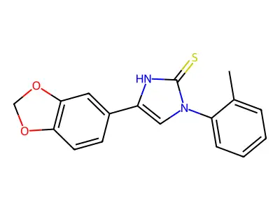 5-(1,3-benzodioxol-5-yl)-3-(2-methylphenyl)-1H-imidazole-2-thione structure