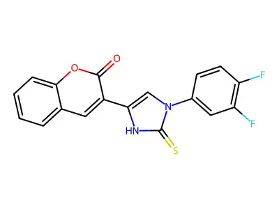 3-[1-(3,4-difluorophenyl)-2-sulfanylidene-2,3-dihydro-1H-imidazol-4-yl]-2H-chromen-2-one structure