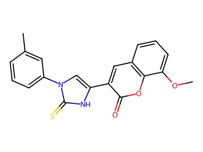 8-methoxy-3-[3-(3-methylphenyl)-2-sulfanylidene-1H-imidazol-5-yl]chromen-2-one structure