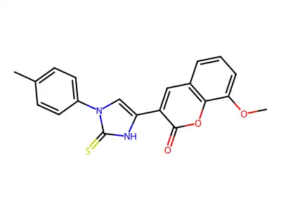 8-methoxy-3-[3-(4-methylphenyl)-2-sulfanylidene-1H-imidazol-5-yl]chromen-2-one structure