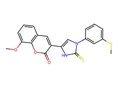 8-methoxy-3-{1-[3-(methylsulfanyl)phenyl]-2-sulfanylidene-2,3-dihydro-1H-imidazol-4-yl}-2H-chromen-2-one structure
