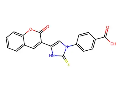 4-[5-(2-oxochromen-3-yl)-2-sulfanylidene-1H-imidazol-3-yl]benzoic acid structure