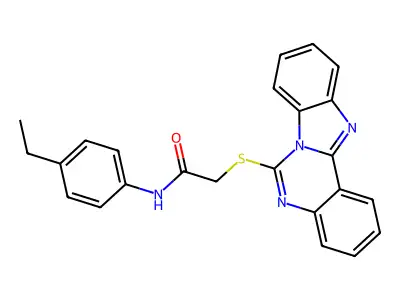 2-(benzimidazolo[1,2-c]quinazolin-6-ylsulfanyl)-N-(4-ethylphenyl)acetamide structure