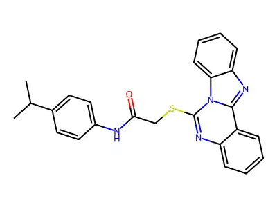2-(benzimidazolo[1,2-c]quinazolin-6-ylsulfanyl)-N-(4-propan-2-ylphenyl)acetamide structure