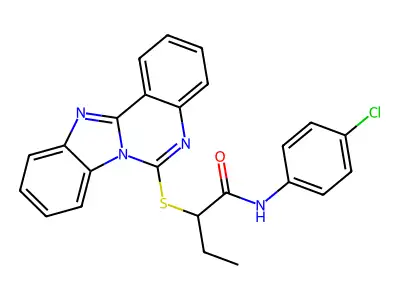 2-(benzimidazolo[1,2-c]quinazolin-6-ylsulfanyl)-N-(4-chlorophenyl)butanamide structure