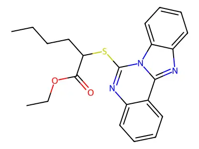 Ethyl 2-(benzimidazolo[1,2-c]quinazolin-6-ylsulfanyl)hexanoate structure
