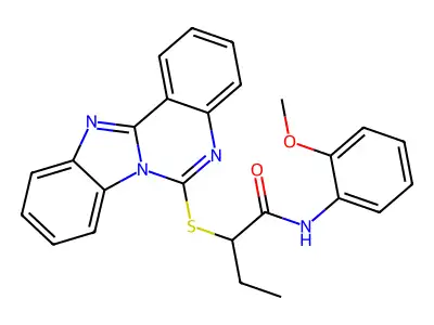 2-(benzimidazolo[1,2-c]quinazolin-6-ylsulfanyl)-N-(2-methoxyphenyl)butanamide structure