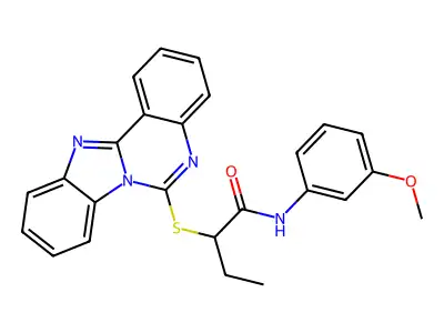 2-(benzimidazolo[1,2-c]quinazolin-6-ylsulfanyl)-N-(3-methoxyphenyl)butanamide structure