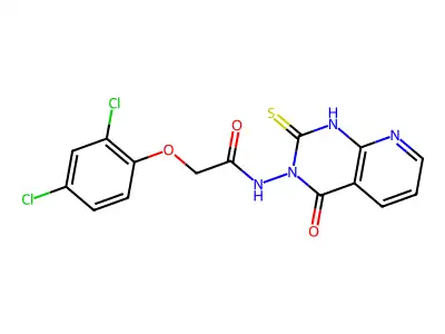 2-(2,4-dichlorophenoxy)-N-(4-oxo-2-sulfanylidene-1H-pyrido[2,3-d]pyrimidin-3-yl)acetamide structure