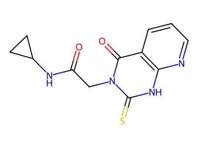 N-cyclopropyl-2-(4-oxo-2-sulfanylidene-1H-pyrido[2,3-d]pyrimidin-3-yl)acetamide structure
