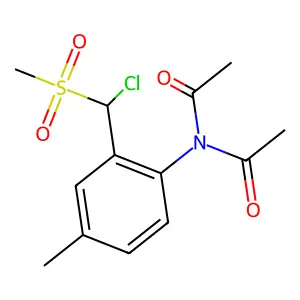N-acetyl-N-[2-[chloro(methylsulfonyl)methyl]-4-methylphenyl]acetamide structure