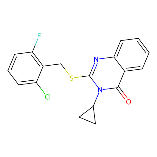 2-[(2-Chloro-6-fluorophenyl)methylsulfanyl]-3-cyclopropylquinazolin-4-one structure