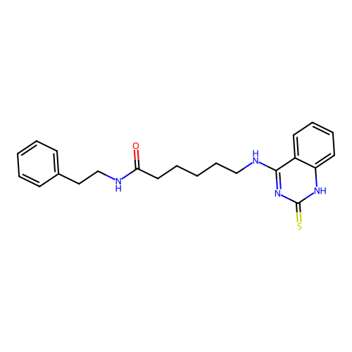 N-(2-phenylethyl)-6-[(2-thioxo-1,2-dihydroquinazolin-4-yl)amino]hexanamide structure