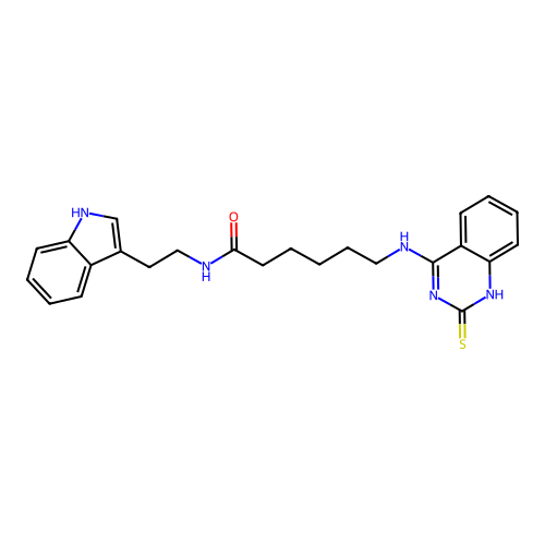 N-[2-(1H-indol-3-yl)ethyl]-6-[(2-sulfanylidene-1,2-dihydroquinazolin-4-yl)amino]hexanamide structure