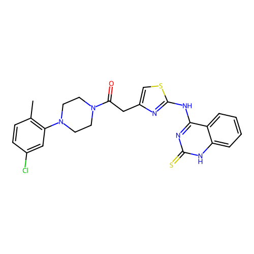 1-[4-(5-chloro-2-methylphenyl)piperazin-1-yl]-2-[2-[(2-sulfanylidene-1H-quinazolin-4-yl)amino]-1,3-thiazol-4-yl]ethanone structure