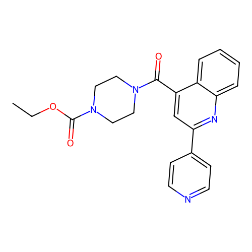 Ethyl 4-{[2-(pyridin-4-yl)quinolin-4-yl]carbonyl}piperazine-1-carboxylate structure