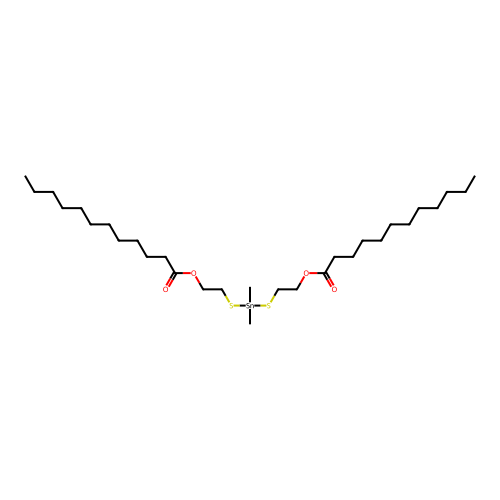 Dodecanoic acid, 1,1'-[(dimethylstannylene)bis(thio-2,1-ethanediyl)] ester structure