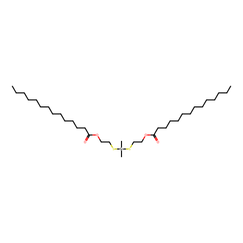 Tetradecanoic acid, 1,1'-((dimethylstannylene)bis(thio-2,1-ethanediyl)) ester structure
