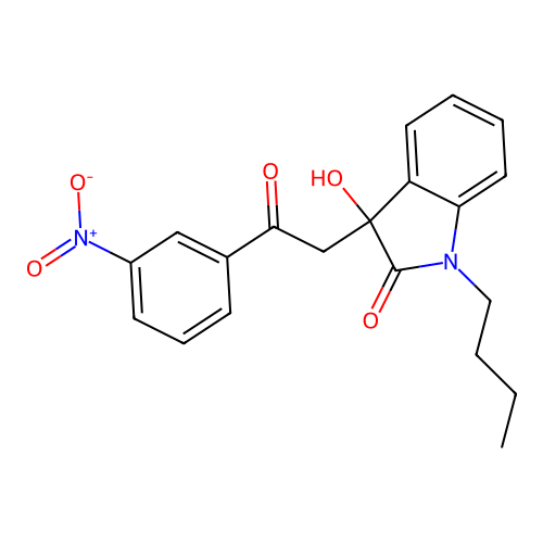 1-butyl-3-hydroxy-3-[2-(3-nitrophenyl)-2-oxoethyl]-1,3-dihydro-2H-indol-2-one structure