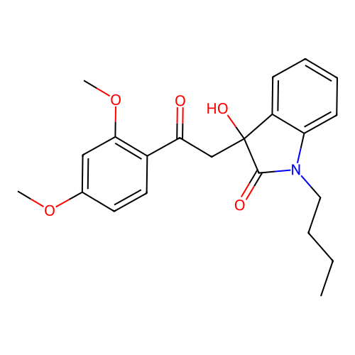 1-butyl-3-[2-(2,4-dimethoxyphenyl)-2-oxoethyl]-3-hydroxy-1,3-dihydro-2H-indol-2-one structure