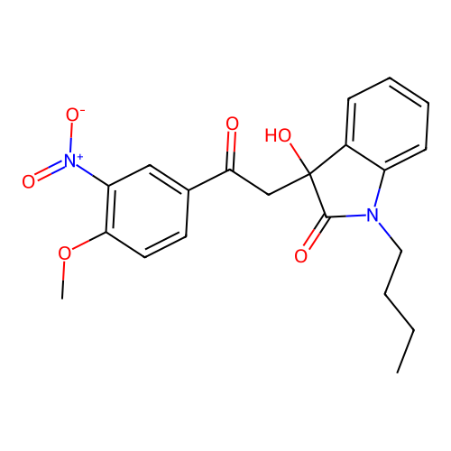 1-butyl-3-hydroxy-3-[2-(4-methoxy-3-nitrophenyl)-2-oxoethyl]-1,3-dihydro-2H-indol-2-one structure