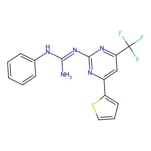 1-Phenyl-3-[4-(thiophen-2-yl)-6-(trifluoromethyl)pyrimidin-2-yl]guanidine structure