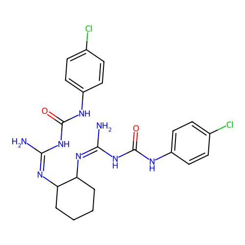 1,1'-(Cyclohexane-1,2-diyldicarbamimidoyl)bis[3-(4-chlorophenyl)urea] structure